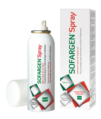 MEDICAZIONE IN POLVERE SPRAY CON CAOLINO E ARGENTO SULFADIAZINA 1% SOFARGEN SPRAY 10 G BOMBOLETTA PRESSURIZZATA 125 ML - farmaster.it