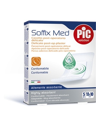 CEROTTO PIC SOFFIX MED IN TNT CON TAMPONE CENTRALE ASSORBENTE STERILE MONOUSO 10X10 CM ANTIBATTERICO 5 PEZZI - farmaster.it