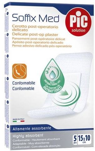 CEROTTO PIC SOFFIX MED IN TNT CON TAMPONE CENTRALE ASSORBENTE STERILE MONOUSO 10X15 CM ANTIBATTERICO 5 PEZZI - farmaster.it