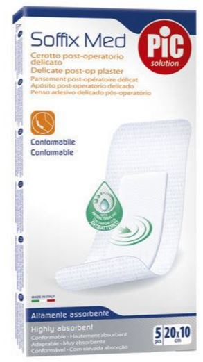 CEROTTO PIC SOFFIX MED IN TNT CON TAMPONE CENTRALE ASSORBENTE STERILE MONOUSO 10X20 CM ANTIBATTERICO 5 PEZZI - farmaster.it