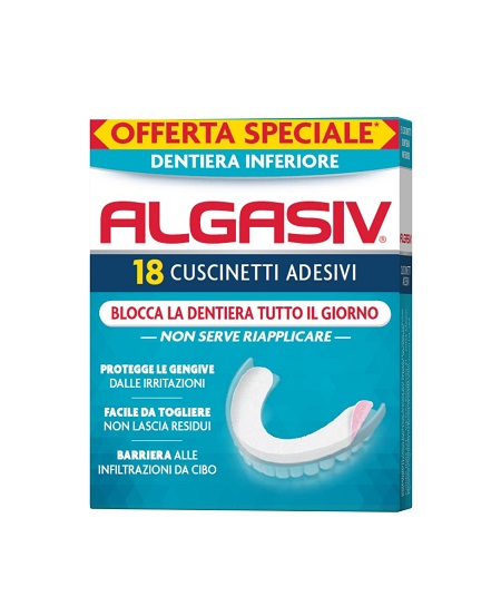 ALGASIV ADESIVO PER PROTESI DENTARIA INFERIORE 15 PEZZI OFFERTA SPECIALE + 3 PEZZI - farmaster.it