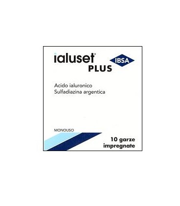 GARZA IALUSET PLUS IMPREGNATA DI CREMA DI ACIDO IALURONICO 0,05%, DI SULFADIAZINA ARGENTICA 1%, MACROGOL, GLICEROLO E ACQUA 10 X 10 CM 10 PEZZI - farmaster.it