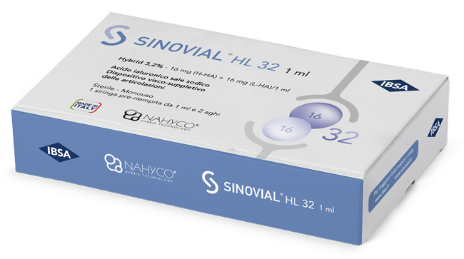SIRINGA INTRA-ARTICOLARE SINOVIAL HL 32 ACIDO IALURONICO SALE SODICO 16MG H-HA + 16MG H-LA/1ML + AGO 22 GAUGE + AGO 29 GAUGE - farmaster.it