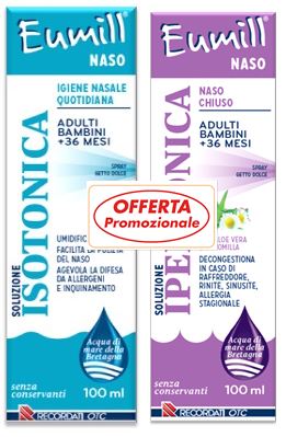 EUMILL NASO BIPACK SPRAY SOLUZIONE ISOTONICA 100 ML + SOLUZIONE IPERTONICA 100 ML - farmaster.it