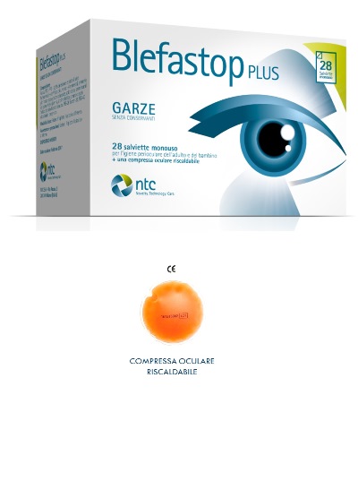 BLEFASTOP PLUS GARZA IN COTONE PIEGATA CON FILO DI BARIO 28 SALVIETTE MONOUSO + 1 COMPRESSA OCULARE RISCALDABILE - farmaster.it