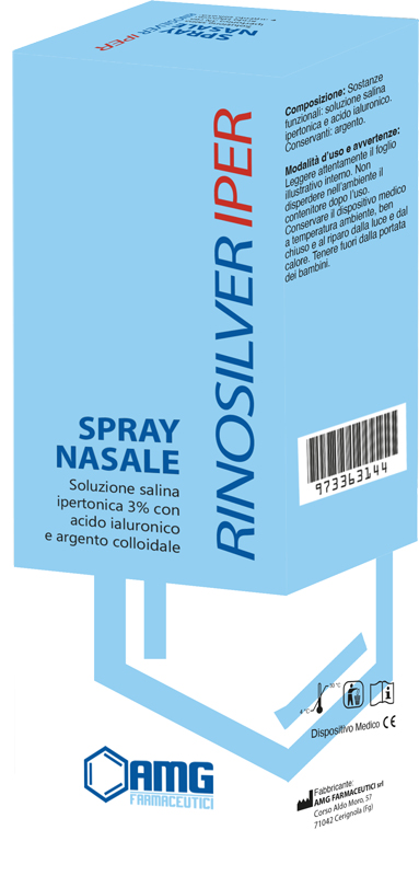 RINOSILVER SOLUZIONE SALINA IPERTONICA 3% CON ACIDO IALURONICO E ARGENTO COLLOIDALE SPRAY NASALE 20 ML - farmaster.it