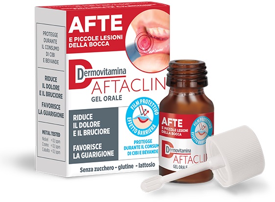DERMOVITAMINA AFTACLIN GEL ORALE 7 ML CONTRO DOLORE E BRUCIONE SENZA ZUCCHERO E SENZA GLUTINE - farmaster.it